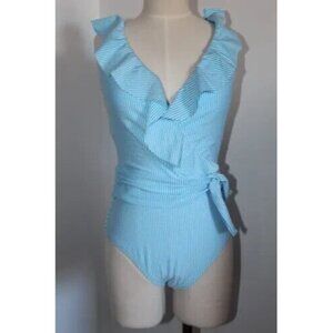 LILLY PULITZER Delphie One Piece Swimsuit Seersucker Stripe BLUE sz 6 ($158)NWT